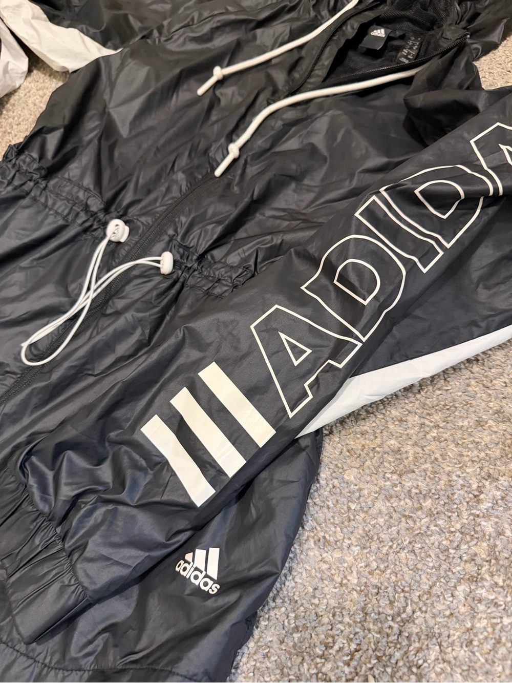 adidas Black Jacket with White Logo and Stripes